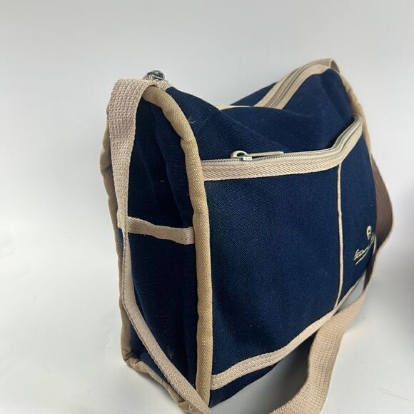 Vintage Etienne Aigner blue Large Shoulder Bag Canvas Tan - Picture 6 of 11